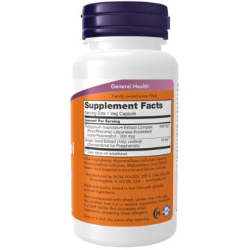 NOW Natural Resveratrol 200mg 60 Veg. Capsules